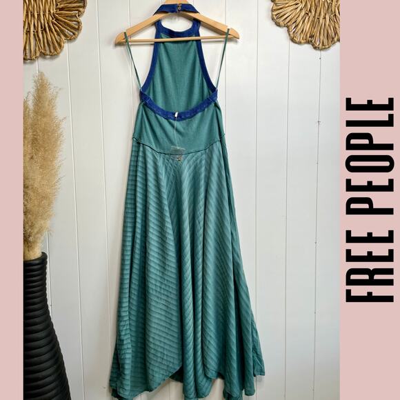 SOLD -E- Free People maxi dress flowy halter cotton blend striped boho - Picture 6 of 8